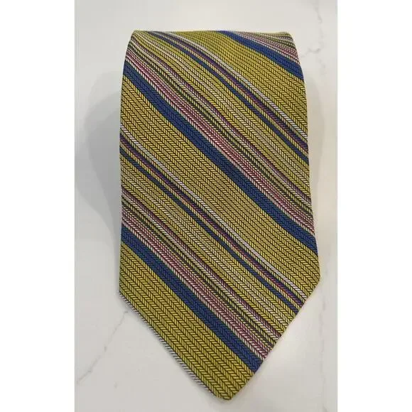 Vtg JC Penney Mens Tie 4” Yellow Striped All Silk Neck Tie New with Tags 1970s - Picture 2 of 10